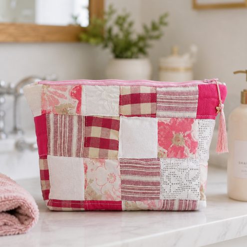 pink patchwork washbag