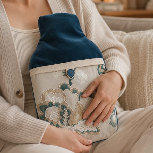 Blue embroidered hot water bottle
