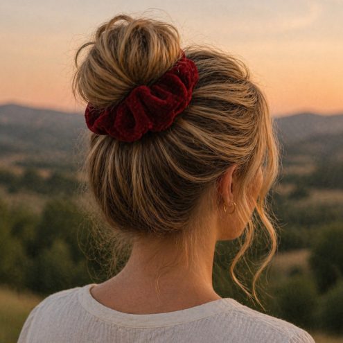 Burgundy velvet scrunchie