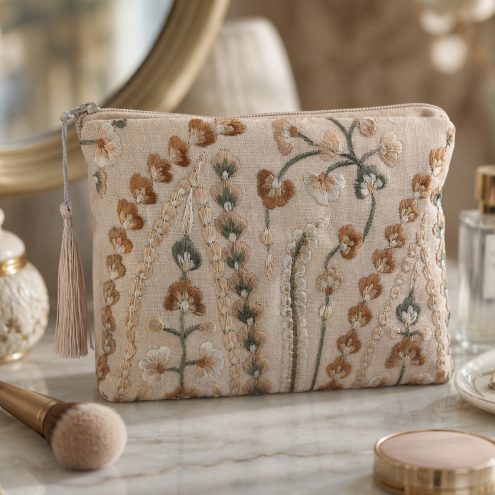 Silver embroidered make up bag