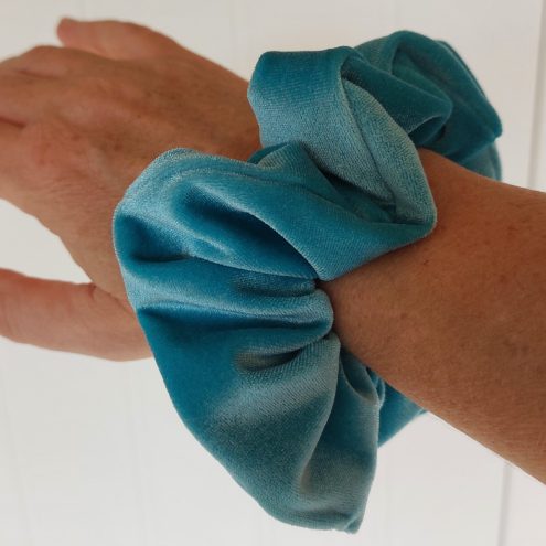 Turquoise blue velvet scrunchie