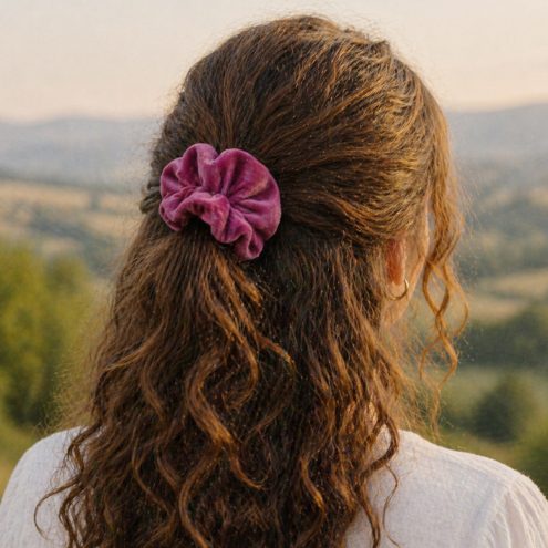 Hot pink velvet scrunchie