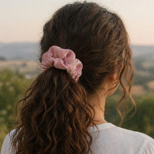 Baby pink velvet scrunchie