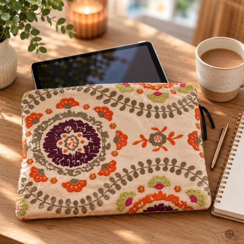 Embroidered silk tablet case