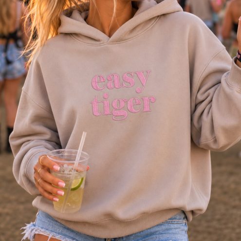 Model wears Easy Tiger sweatshirt